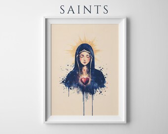 Póster enmarcado de Nuestra Señora de los Dolores / Arte mural católico minimalista