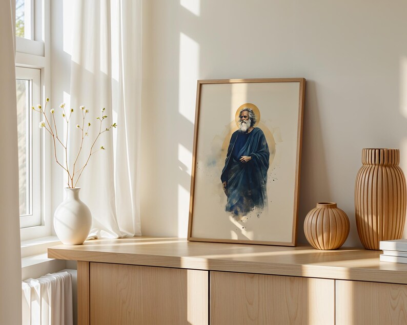Inramad poster med aposteln Sankt Andreas | Minimalistisk katolsk väggkonst bild 2
