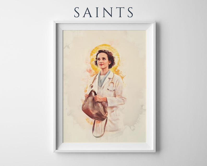 Saint Gianna Molla Framed Poster | Minimalist Catholic Wall Art | Modern Religious Decor image 1