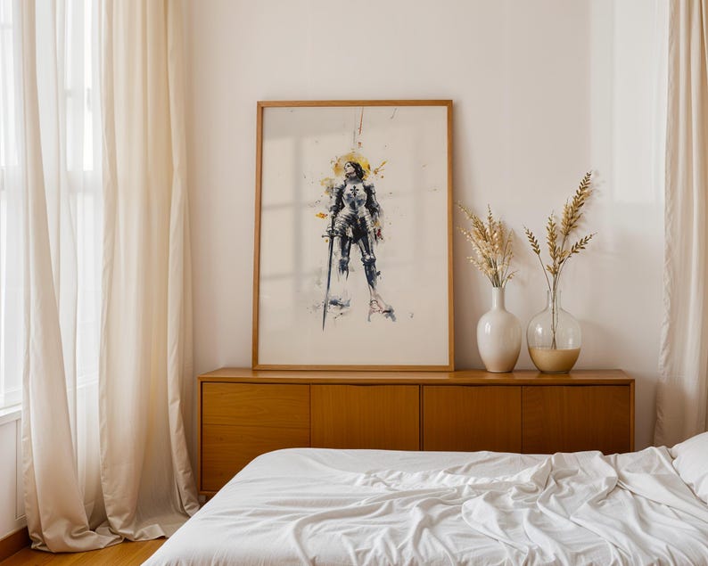 Utskrivbar konst av den heliga Jeanne d'Arc | Akvarell katolsk väggdekoration bild 9
