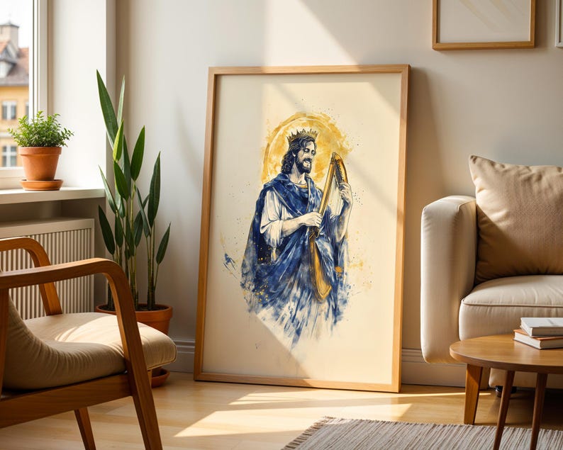 King David Framed Poster | Modern Watercolor Catholic Wall Art image 4