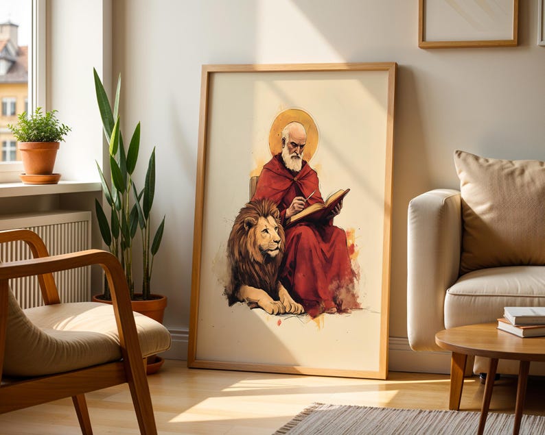 Poster encadré de Saint Jérôme | Art mural catholique aquarelle moderne image 3