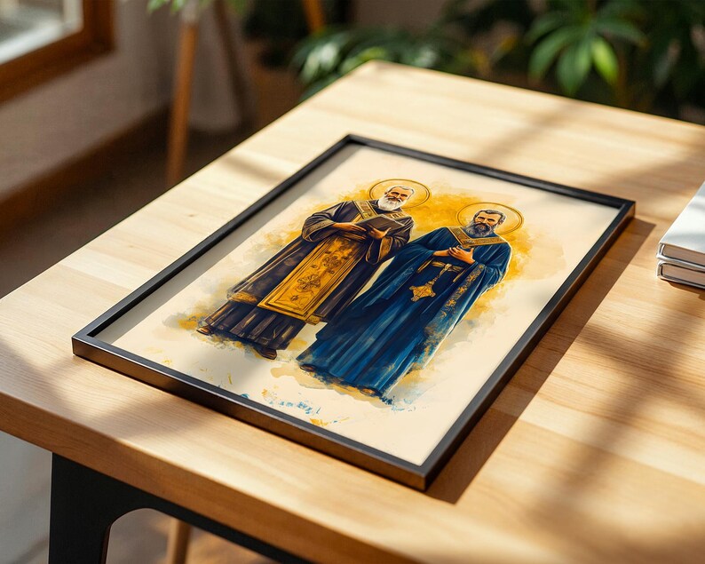 Saint Cyril and Methodius Printable Art | Modern Watercolor Catholic Wall Decor image 5