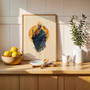 Inramad poster med aposteln Sankt Petrus | Modern akvarell katolsk väggkonst bild 13