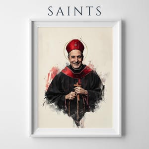 Saint Charles Borromeo Printable Art | Modern Watercolor Catholic Wall Decor image 1