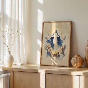 Póster enmarcado de la Dormición de la Virgen María / Arte mural católico minimalista imagen 4