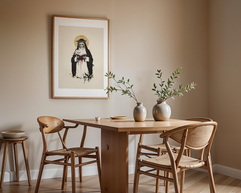 Inramad poster med akvarellmotiv från den heliga Katarina av Siena | Modern katolsk väggkonst bild 13