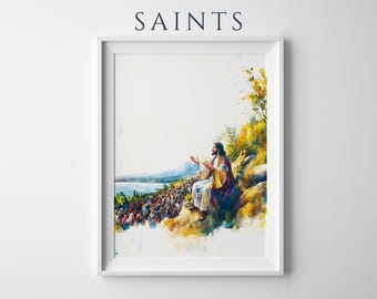Die Bergpredigt gerahmtes Poster | Minimalistische katholische Wandkunst