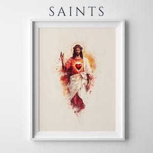 The Sacred Heart of Jesus Framed Poster | Modern Catholic Wall Art image 1