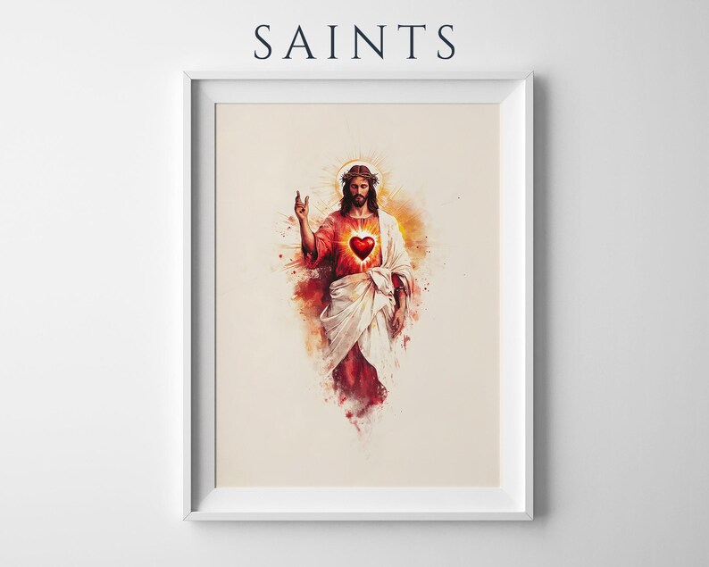 The Sacred Heart of Jesus Framed Poster | Modern Catholic Wall Art image 1