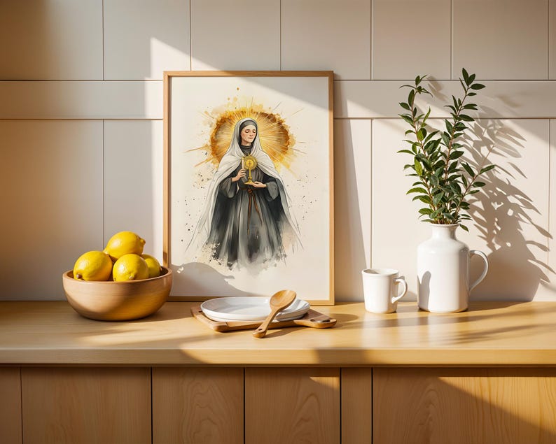 Heilige Clara van Assisi ingelijste poster | Minimalistische katholieke muurkunst afbeelding 3
