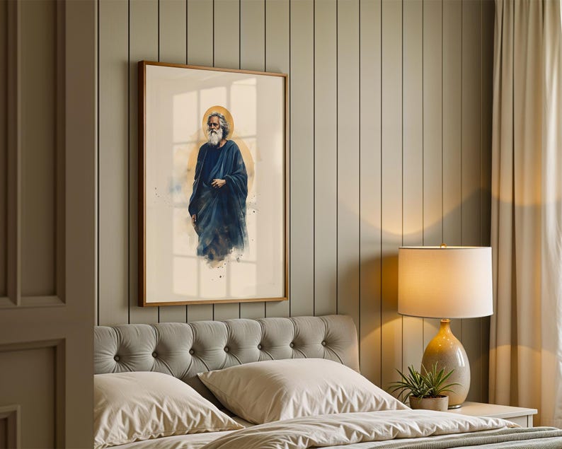 Utskrivbar konst av aposteln Sankt Bartolomeus | Akvarell katolsk väggdekoration bild 6