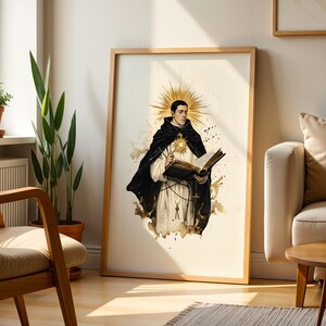 Saint Thomas Aquinas Framed Poster | Modern Catholic Wall Art | Wooden Frame image 2