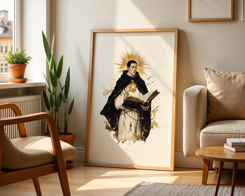 Saint Thomas Aquinas Framed Poster | Modern Catholic Wall Art | Wooden Frame image 2
