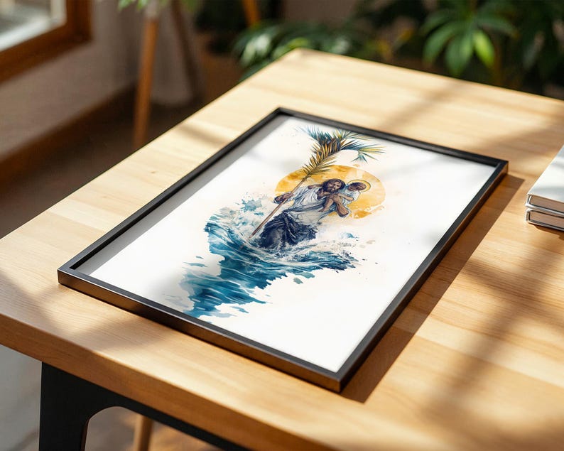 Saint Christopher Framed Poster | Modern Watercolor Catholic Wall Art | Ready to Hang image 3