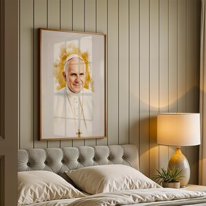 Pope John Paul II Framed Poster | Modern Watercolor Catholic Wall Art image 3