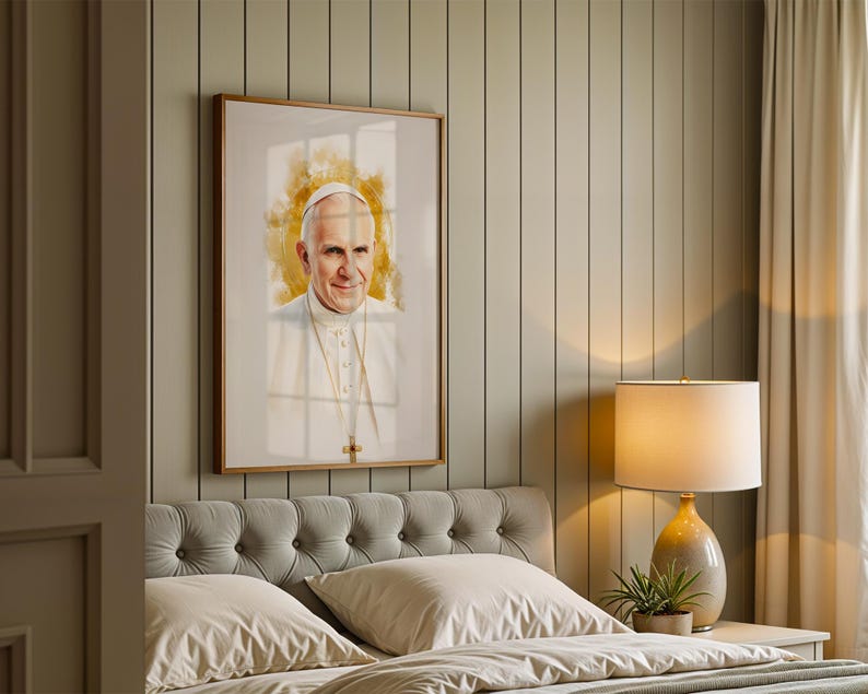 Pope John Paul II Framed Poster | Modern Watercolor Catholic Wall Art image 3