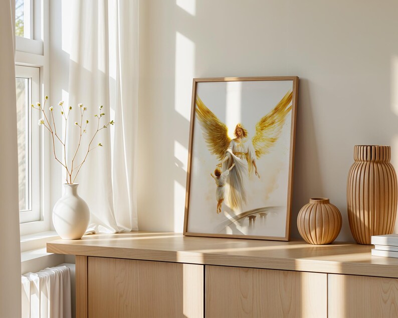 Guardian Angel Printable Art | Modern Watercolor Catholic Wall Decor image 2