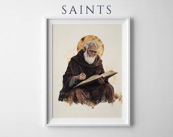 Saint Bede de Eerbiedwaardige ingelijste poster | Minimalistische katholieke muurkunst