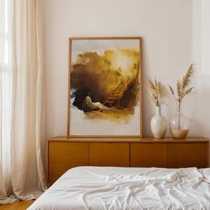 Inramad poster med Jakobs stege | Modern kristen väggkonst | Minimalistisk religiös heminredning bild 12