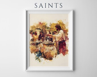 Póster enmarcado de Las bodas de Caná / Arte mural católico minimalista