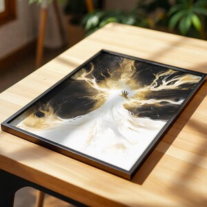 Poster incorniciato "La Creazione della Luce" / Opera d'arte cattolica moderna ad acquerello da appendere al muro immagine 10