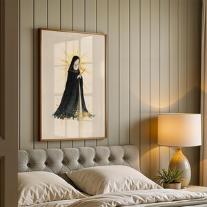 Póster enmarcado de Santa Hildegarda de Bingen / Arte mural católico minimalista imagen 3