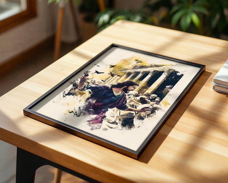 Utskrivbar konst om templets rening | Modern katolsk akvarell väggdekoration bild 6