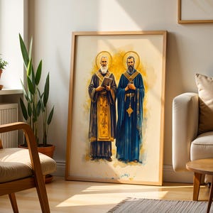 Saint Cyril and Methodius Printable Art | Modern Watercolor Catholic Wall Decor image 2