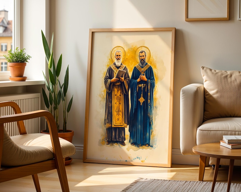 Saint Cyril and Methodius Printable Art | Modern Watercolor Catholic Wall Decor image 2