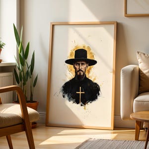 Sankt Damien av Molokai utskrivbar konst | Modern akvarell katolsk väggdekoration bild 5