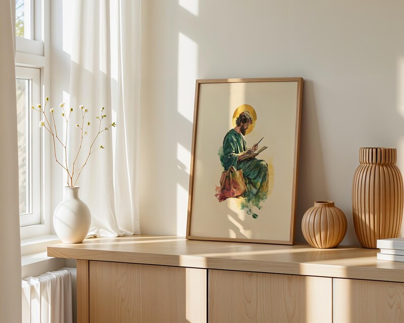 Utskrivbar konst av aposteln Matteus | Akvarell katolsk väggdekoration bild 2