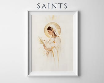 Póster enmarcado de Santa Inés de Roma / Arte mural católico minimalista