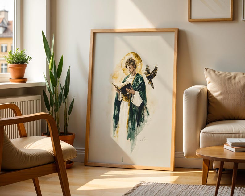 Arte imprimible de San Juan Apóstol / Decoración católica de pared en acuarela imagen 5