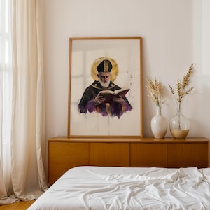 Inramad poster med Sankt Augustinus av Flodhästen | Modern kristen väggkonst | Minimalistisk katolsk dekor bild 14