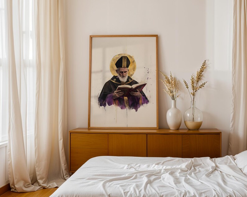 Inramad poster med Sankt Augustinus av Flodhästen | Modern kristen väggkonst | Minimalistisk katolsk dekor bild 14