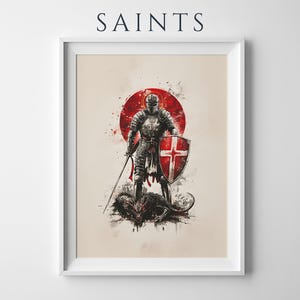 Saint George Framed Poster | Modern Watercolor Catholic Wall Art | Ready to Hang image 1