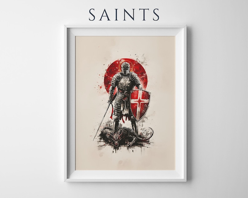 Saint George Framed Poster | Modern Watercolor Catholic Wall Art | Ready to Hang image 1