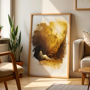 Inramad poster med Jakobs stege | Modern kristen väggkonst | Minimalistisk religiös heminredning bild 13