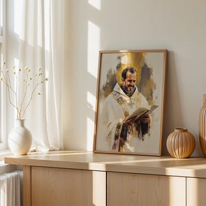 Arte imprimible de San Juan Crisóstomo / Decoración católica de pared en acuarela imagen 4