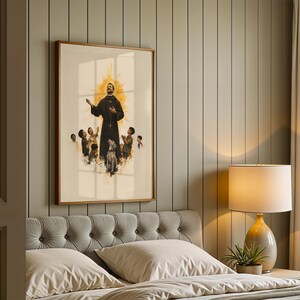 Saint John Bosco Framed Poster | Modern Watercolor Catholic Wall Art image 3