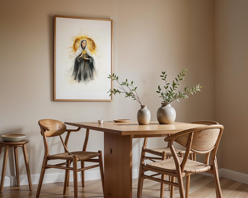 Arte para imprimir de Santa Clara de Assis | Decoração de parede católica em aquarela imagem 9