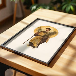 Saint Lawrence ingelijste poster | Minimalistische katholieke muurkunst | Houten lijst afbeelding 10