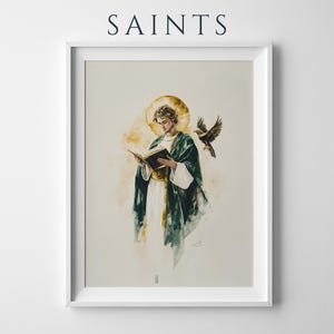 Arte imprimible de San Juan Apóstol / Decoración católica de pared en acuarela imagen 1