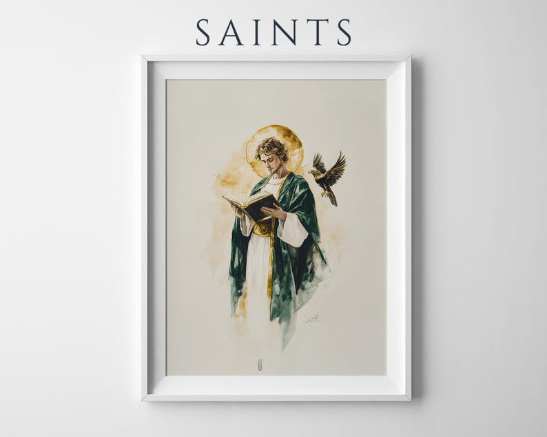 Arte imprimible de San Juan Apóstol / Decoración católica de pared en acuarela imagen 1