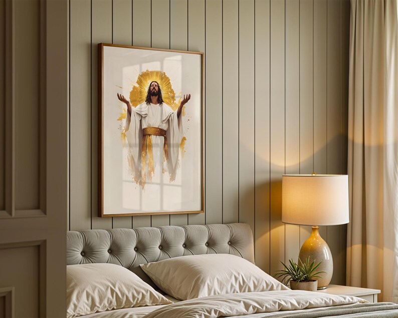 Art imprimable de Jésus-Christ, le grand prêtre | Décoration murale catholique moderne à l'aquarelle image 4