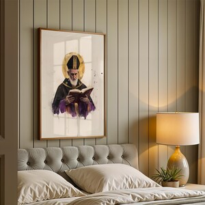 Inramad poster med Sankt Augustinus av Flodhästen | Modern kristen väggkonst | Minimalistisk katolsk dekor bild 11