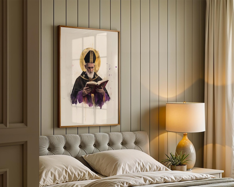 Inramad poster med Sankt Augustinus av Flodhästen | Modern kristen väggkonst | Minimalistisk katolsk dekor bild 11