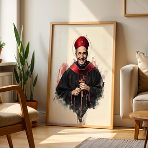 Saint Charles Borromeo Printable Art | Modern Watercolor Catholic Wall Decor image 2