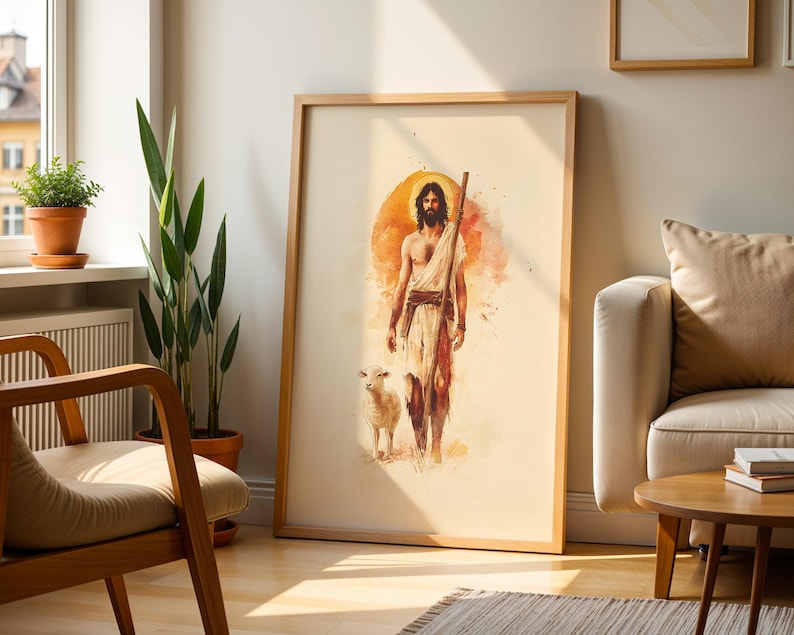 Saint John the Baptist Printable Art | Watercolor Catholic Wall Decor image 4